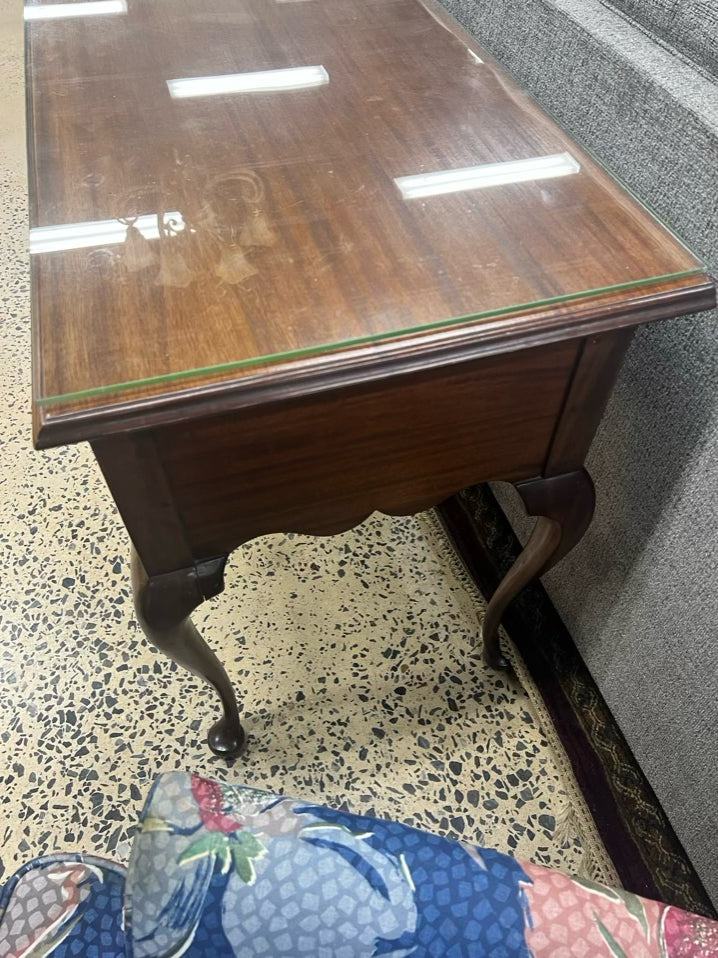 Wood Queen Ann Vanity w/ Drawer & Protective Glass Top