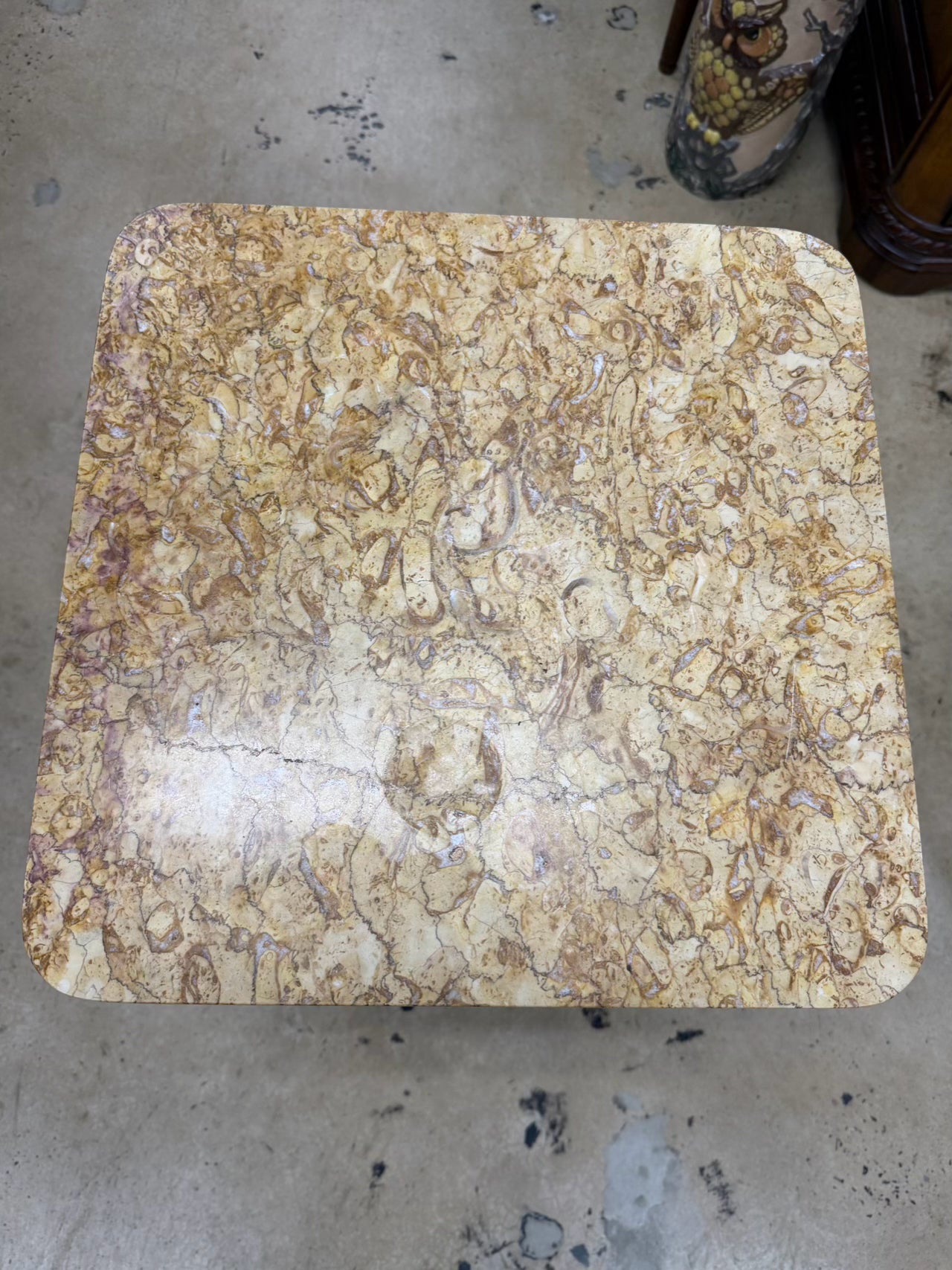 Light Oak Pair of End Tables w/ Stone Top