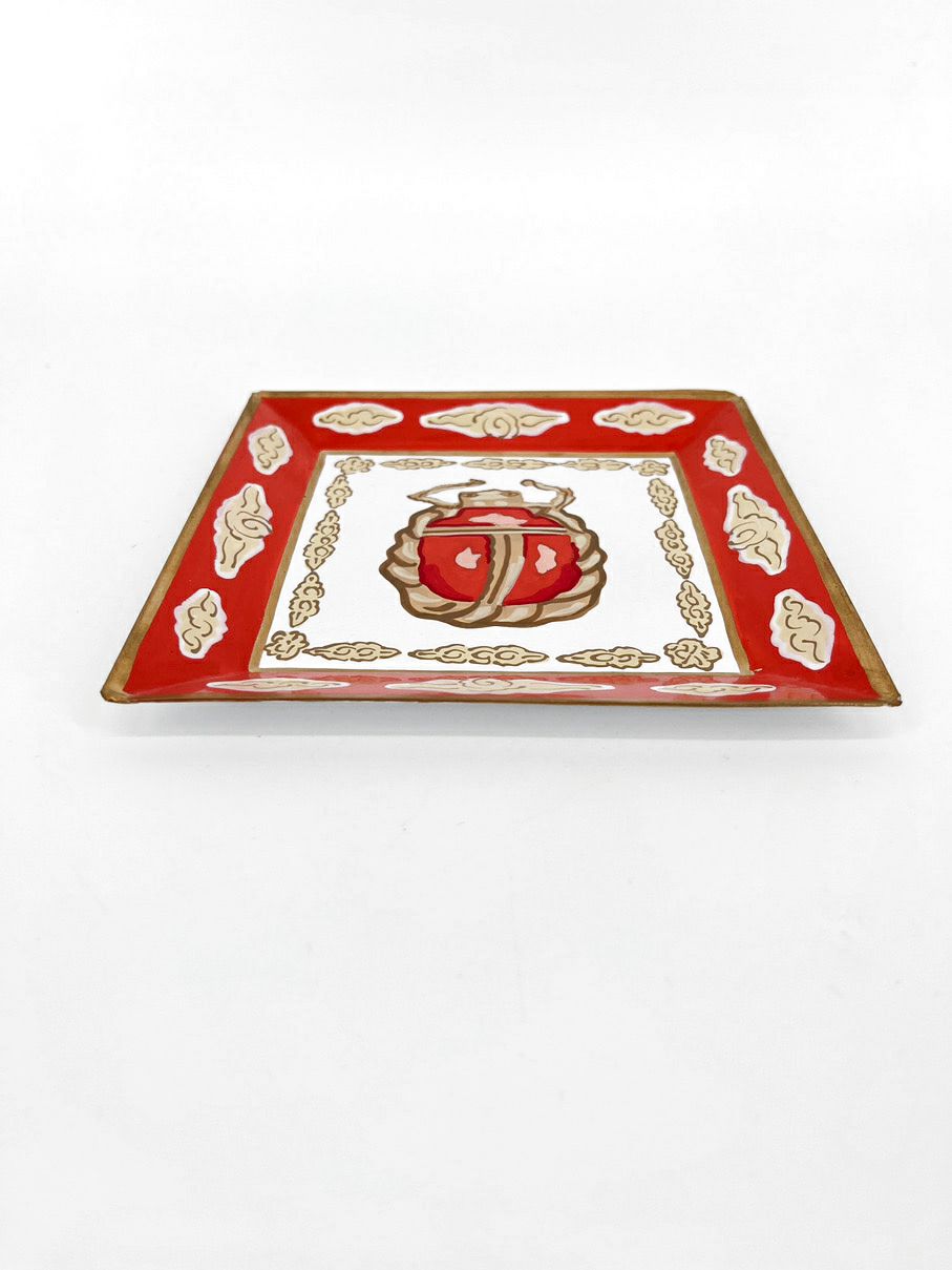 DANA GIBSON Red & Gold Handpainted Buggy Metal Tray