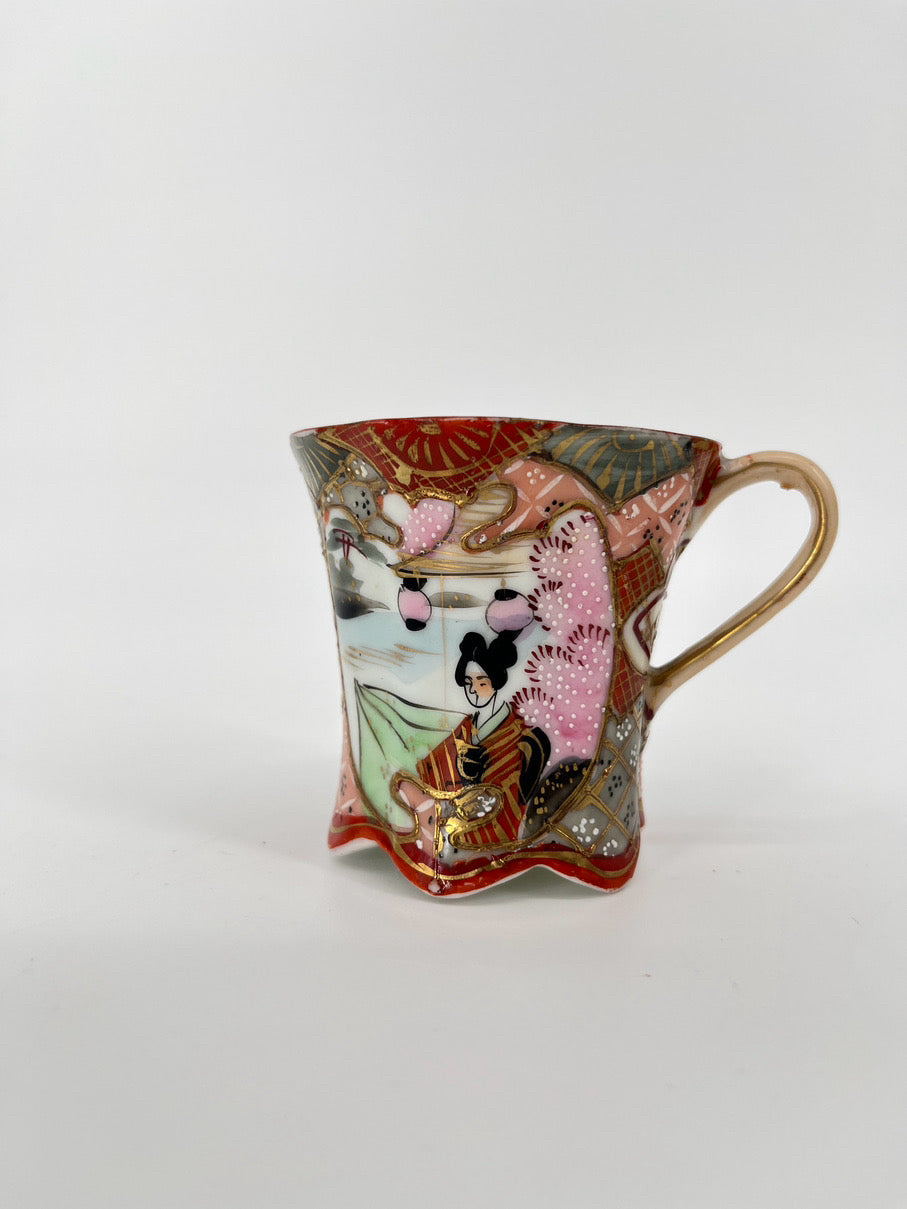 ASIAN Rust & Green Porcelain Tea Set for 5