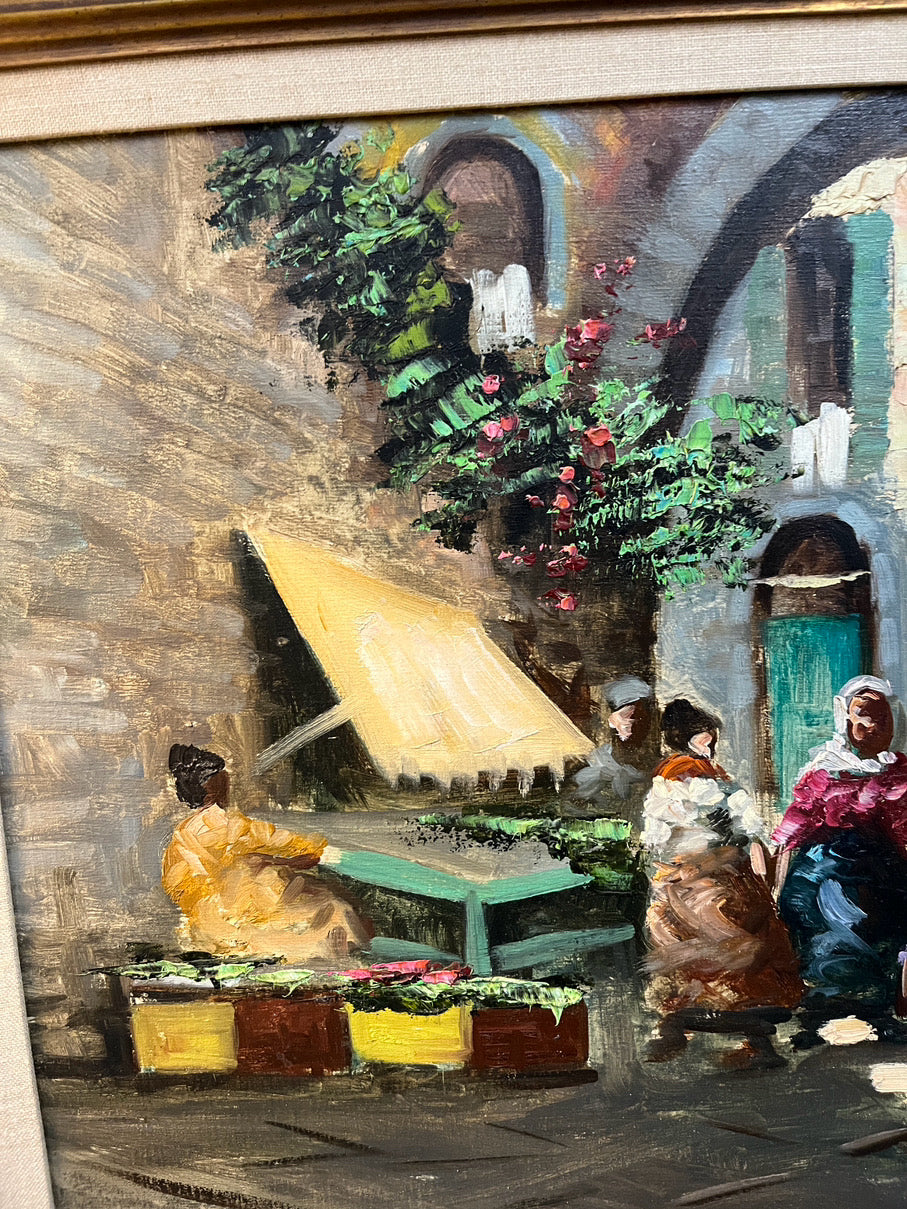 Market Scene Painting in Wood Frame